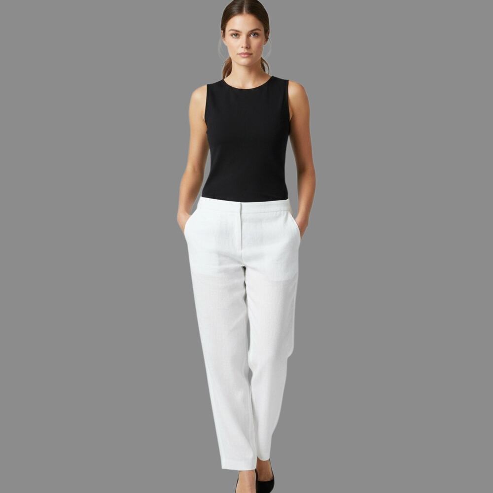 Black Label Evan Picone Linen Blend Long Pants Women's 8 White Straight Leg NWT